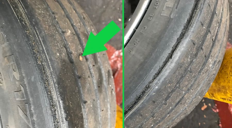 Evidence of wear was easily spotted and a nail that had been taking a free ride was also seen in the old tyre