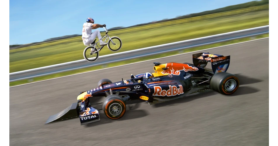 Can a BMX rider jump a moving Formula 1 car?