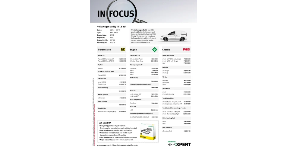 Schaeffler offers comprehensive range of VW Caddy repair solutions