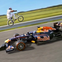 Can a BMX rider jump a moving Formula 1 car?